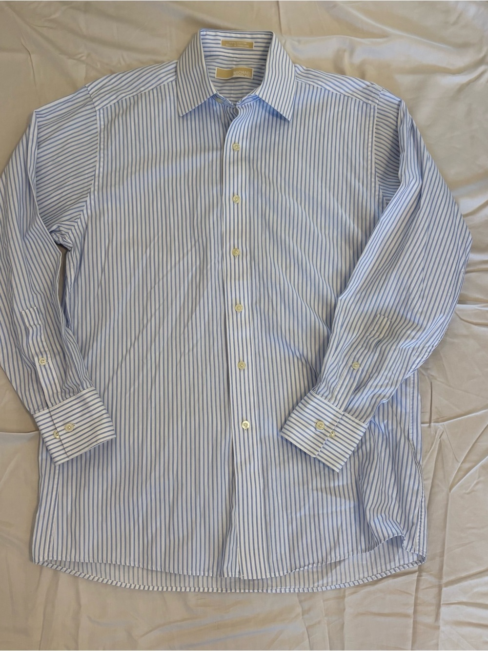Michael Kors Blue White Striped 100% Cotton Dress Shirt 15.5 32/33
